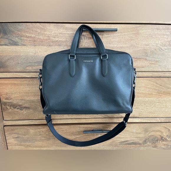 Coach Black Pebble Leather Slim Briefcase 
15.5 w x 10.5 h x 3.75 depth - Picture 6 of 13